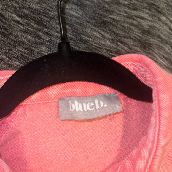 Small Pink Denim Shirt Dress 3/4 Long Sleeve Button Down - Picture 4 of 6